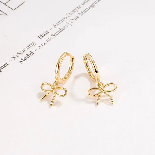 Creolen aus echtem 925er-Sterlingsilber mit geometrischer Linie und Schleife für Damen, edler Schmuck, leichte Luxus-Allergie, minimalistische Accessoires