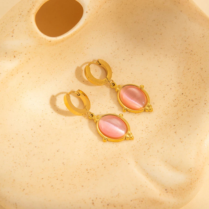 Uorich Vintage Mode Edelstahl vergoldet 18k eingelegte farbige Opal Halskette Ohrringe für Frauen Schmuck Set Party Geschenk
