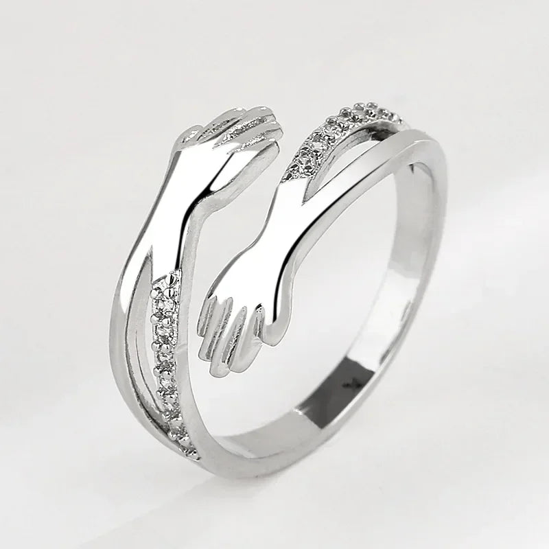 2024 neue Umarmung ringe für Frauen Edelstahl geometrische Umarmung Paar verstellbare Frauen Ring Hochzeit Weihnachten ästhetischen Schmuck Geschenk