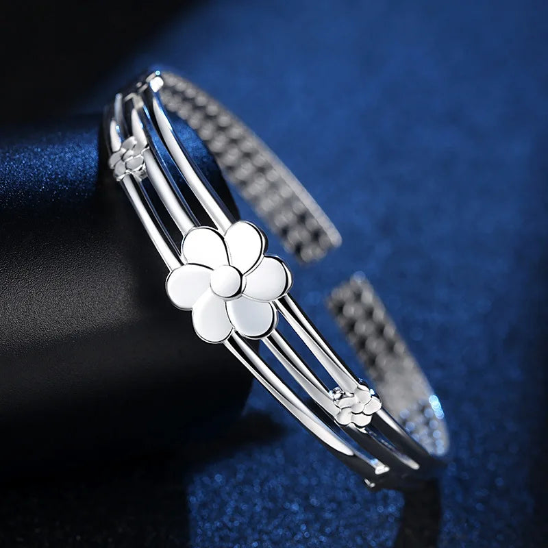 Offener Armreif mit Blumenmuster aus 925er-Sterlingsilber für Damen, luxuriöser Schmuck und Schmuck