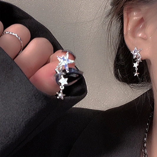 Glänzende Zirkon Stern Quaste Ohrringe Frauen Koreanische Nette Elegante Pentagramm Tropfen Ohrring Y2K Schmuck Hochzeit