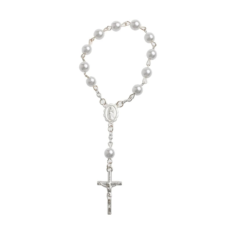 Tauf-Mini-Rosenkranz, elfenbeinfarbene Kunstperlen für Kreuz-Armband, für Taufe/Babyparty, Hochzeit/Urlaub
