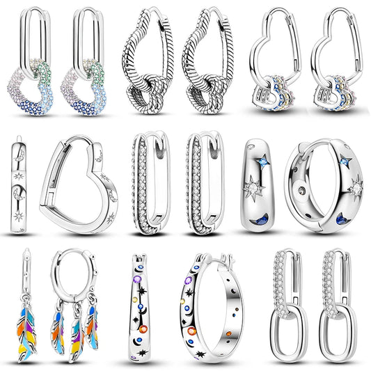 Creolen aus 925er Silber für Damen, Pendientes, Mond, Sonne, Original-Ohrringe, Modeschmuck