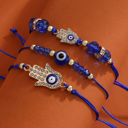 3 Stück türkische böse Blick Palm Schmetterling Armbänder für Männer Frauen Glücksaugen Perle runde gewebte Kette Armbänder Schmuck Geschenk