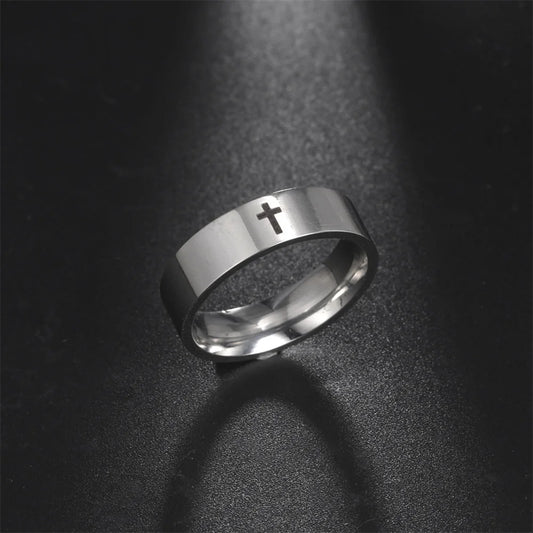 EUEAVAN Hip Hop Kreuz Paar Ringe Frauen Männer Edelstahl 6mm/8mm Religiöse Christian Finger Ring Punk party Schmuck Geschenke