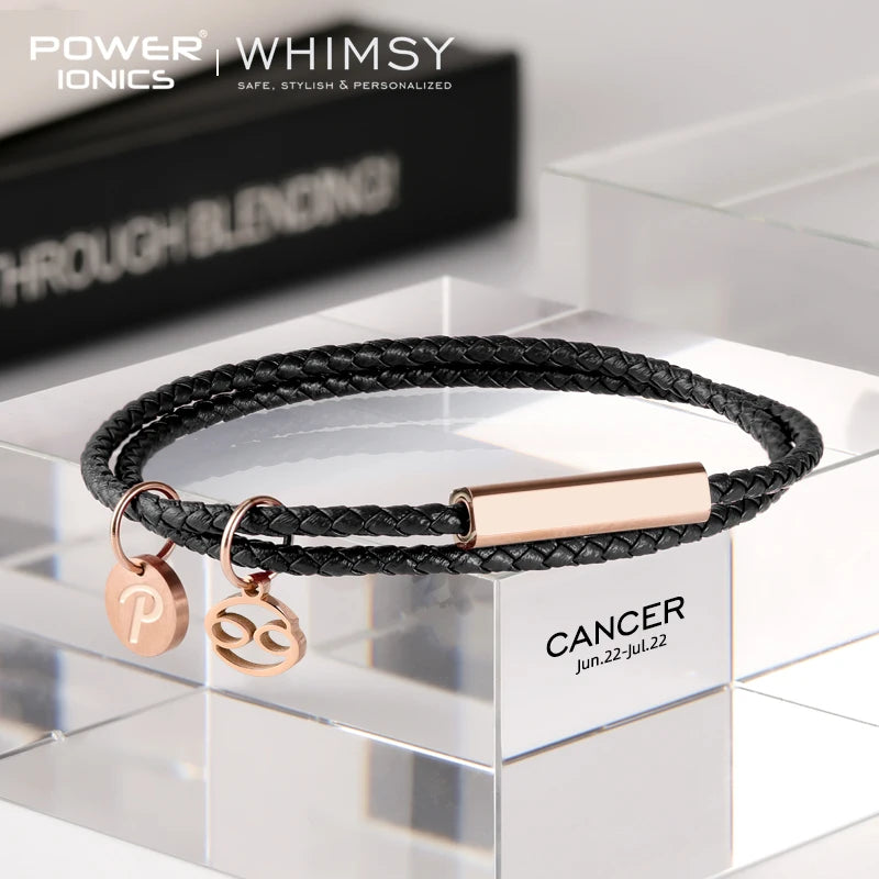Power Ionics Launen 12 Zodiacs Serie Männer Frauen Echt leder Wrap Charm Armband Geburtstags tag Geschenke kostenlose benutzer definierte Gravur