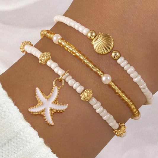 Exquisites Seestern-Muschel-Armband, handgefertigte Rocailles, mehrschichtiges Armband für Damen, Sommer, Strand, Party, Urlaub, Schmuck