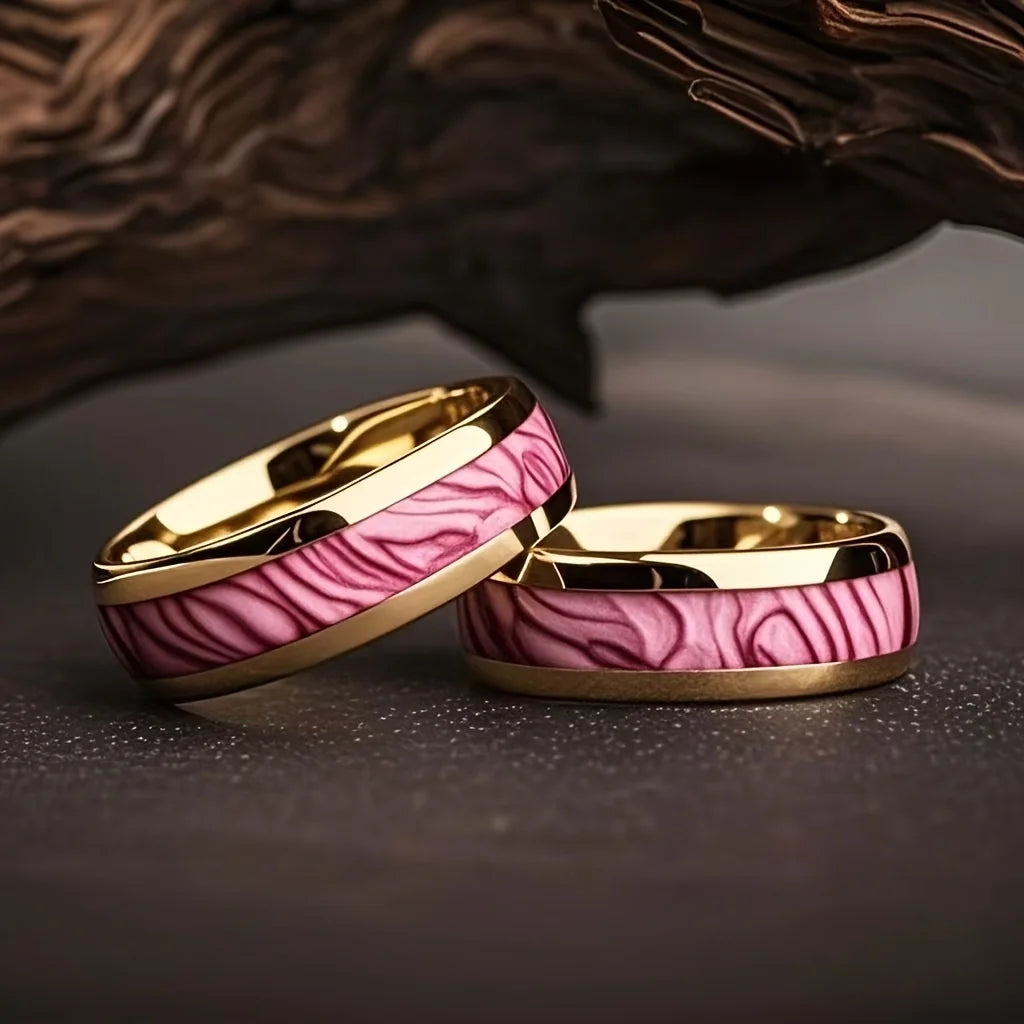8MM Mode Rosa Abalone Shell Inlay männer Ring Einzigartige Gold Farbe Hochzeit Engagement Edelstahl Ringe Frauen Party ring