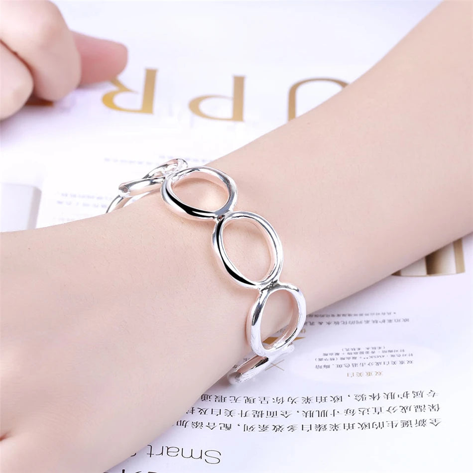 Armreifen aus 925er-Sterlingsilber, O-förmiges offenes Manschettenarmband, verstellbare Größe, reines Silber, Hochzeit, Verlobung, Brautschmuck für Frauen