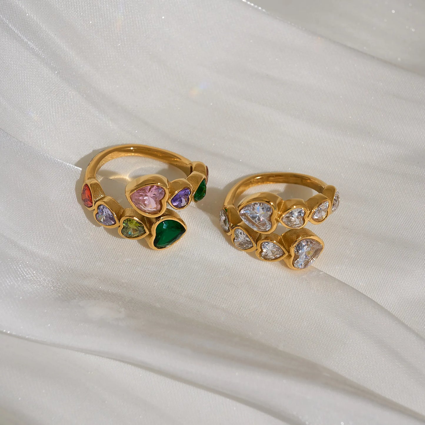 DASEIN 2025 Neue Liebesherz-Zirkon-Ringe, 18 Karat vergoldet, hypoallergen, Edelstahl, romantischer offener Ring für Damen, Hochzeitsschmuck