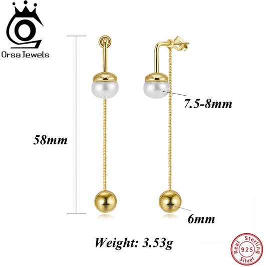 ORSA JEWELS Ohrhänger aus 925er-Sterlingsilber, natürliche Süßwasserperle, Strang und Perlen, Kugelornament, Quasten-Stil, Geschenk GPE 124