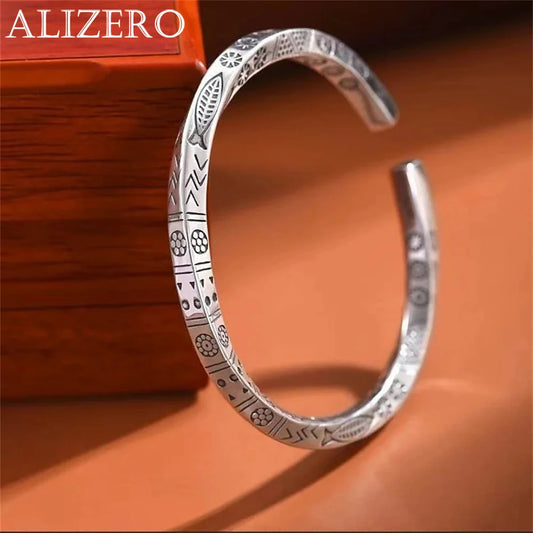 ALIZERO 925 Sterling Silber Männer Offenes Armband Böhmischen Möbius Schleife Armband Für Frauen Totem Trendy Schmuck Zubehör