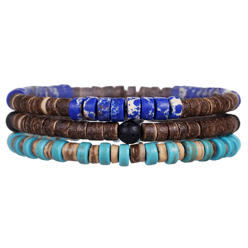 Meistverkaufte mehrschichtige Buddha-Holzperlen-Armbänder-Sets für Herren im Retro-Stil, mehrschichtiges, elastisches Faden, verstellbares Holzarmband