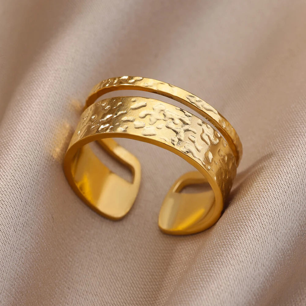 Edelstahl Ringe Für Frauen Männer Gold Farbe Hohl Weit Offenen Ring Weiblich Männlich Mode Hochzeit Party Finger Schmuck Geschenk 2024