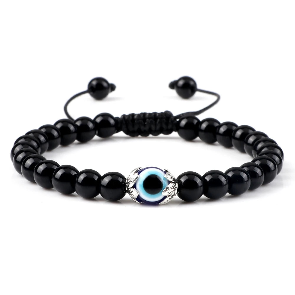 Mode Trendy Männer Türkische Bösen blick Armbänder 6mm Natürliche Tigerauge Vulkangestein Armbänder Frauen Geflochtene Amulett Schmuck Geschenke