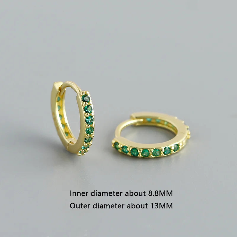 WANTME 925 Sterling Silber Einfache Farbe Zirkon Huggies 8,8mm Ohr Creolen für Frauen Mode Überzogene 18 k Gold Charms schmuck