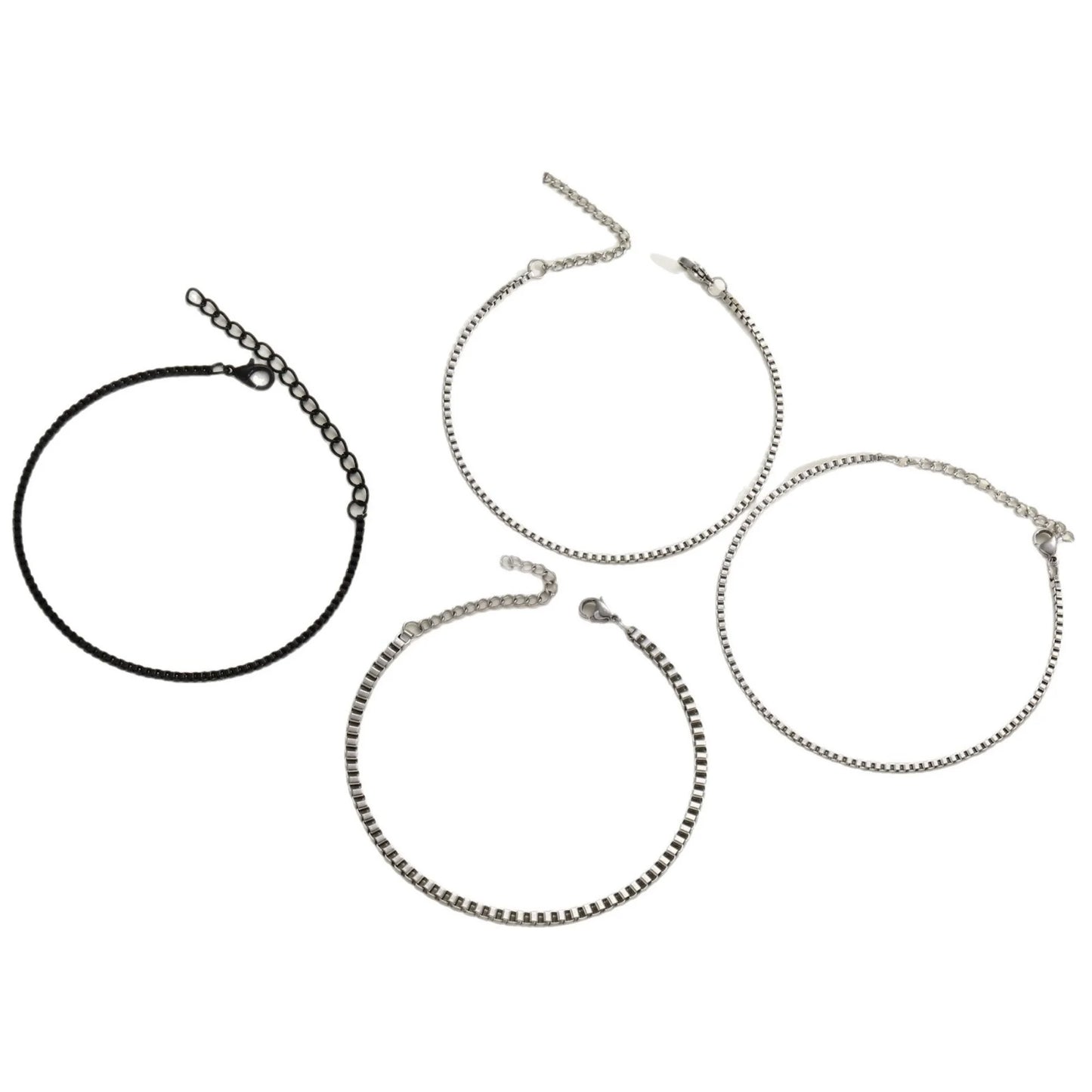4 teile/satz Edelstahl Box Kette Armband Hip Hop Männer Multi-schicht Armband Schmuck Mode Zubehör Geschenke