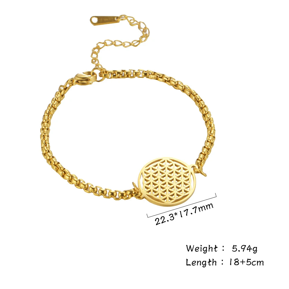 Lucktune Wikinger Blume des Lebens Armband für Frauen Edelstahl Hohl Geometrische Box Kette Handgelenk Armbänder Wicca Schmuck Geschenk