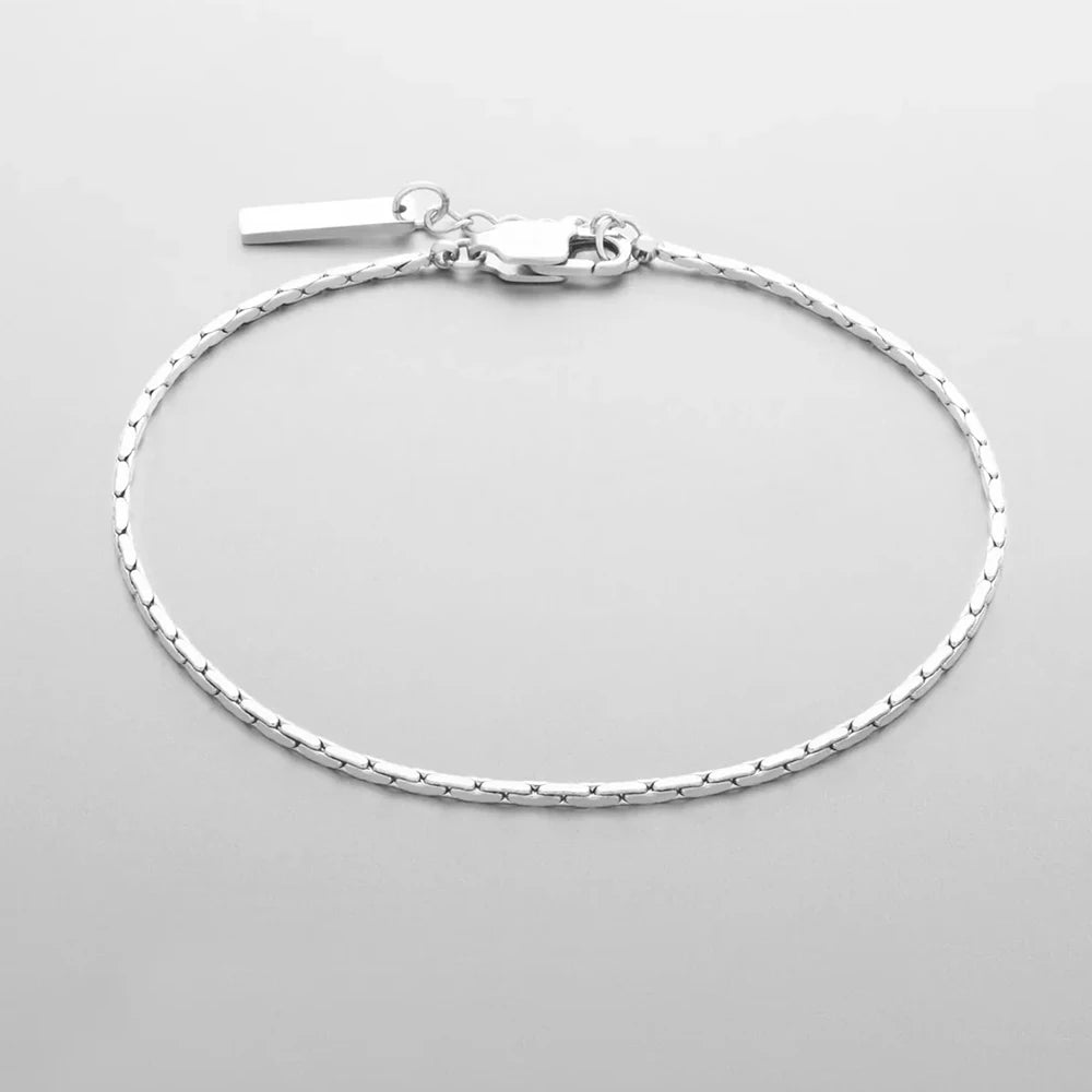 eManco 1,3 mm gehämmertes Drahtketten-Armband aus Weißgold, schlicht, für Herren, kein Farbverlust, wasserdichter Handschmuck