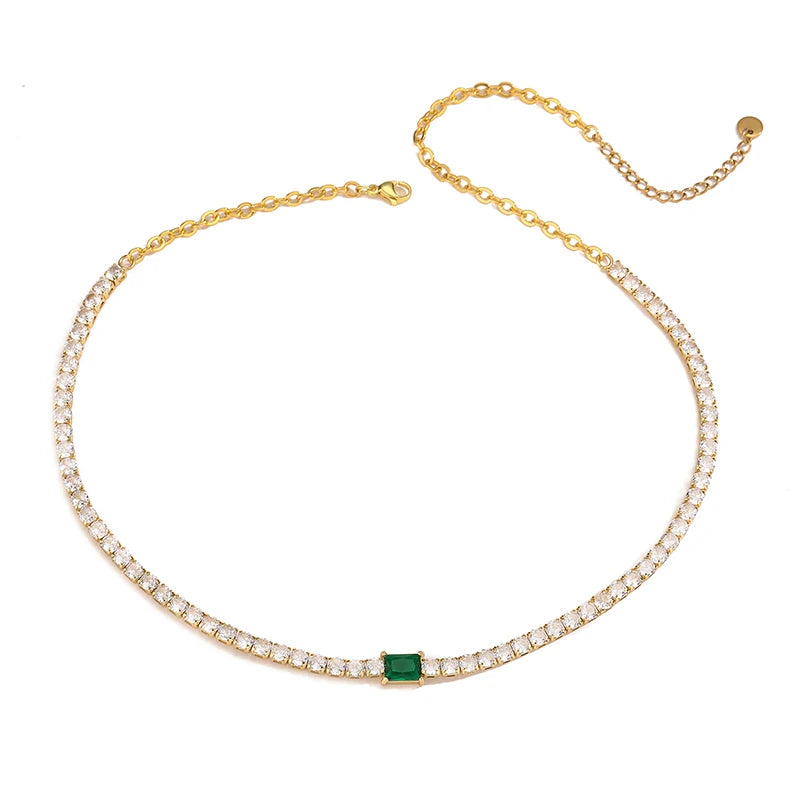 Hecheng, Schmuck Set Frauen Halskette Ohrringe Armband Ring Stud Hoop Tennis Halsreif grünen Stein Herz Hochzeits feier Luxus