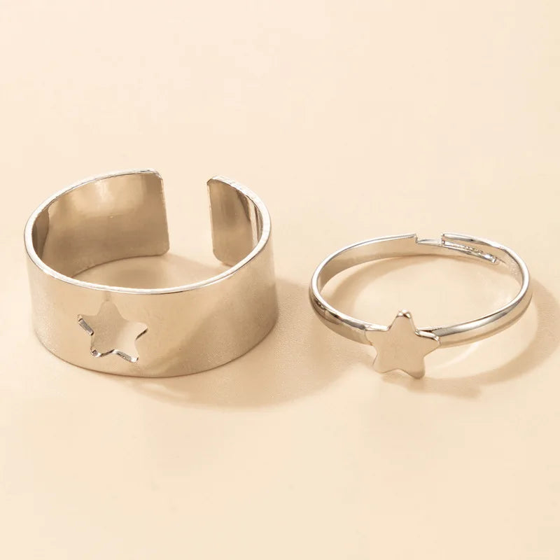Vintage Einfache Tier Butterlfly Sterne Mond Herz Offene Ringe Für Frauen Mädchen Gothic Schmuck 2PCS Punk Schwarz Paar Ring set