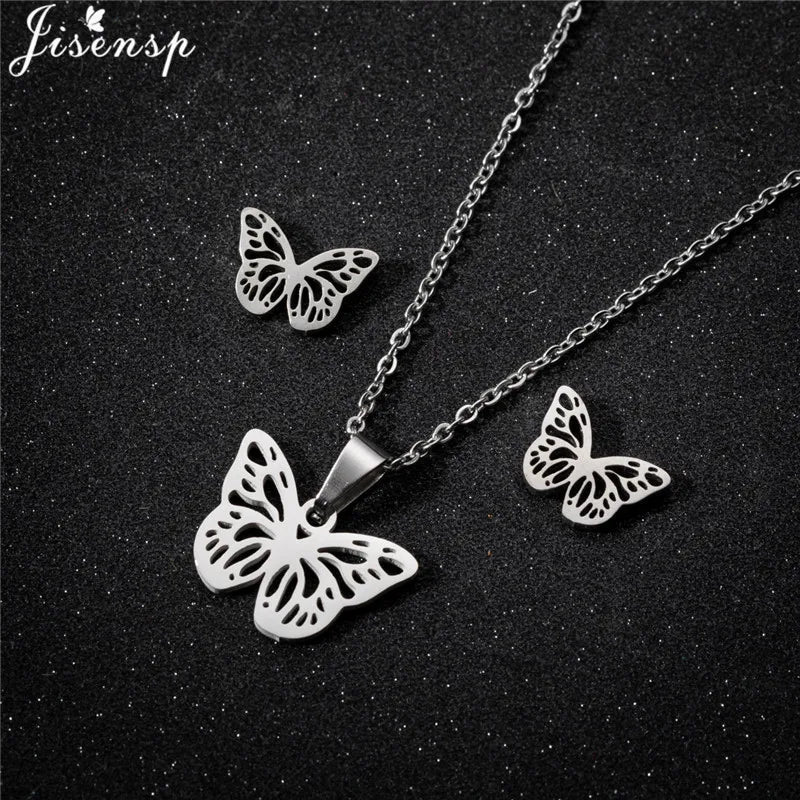 Edelstahl Kolibri Schmetterling Halskette Ohrringe Mode Kleine Vögel Schmuck Sets für Frauen Mädchen Valentinstag Geschenk