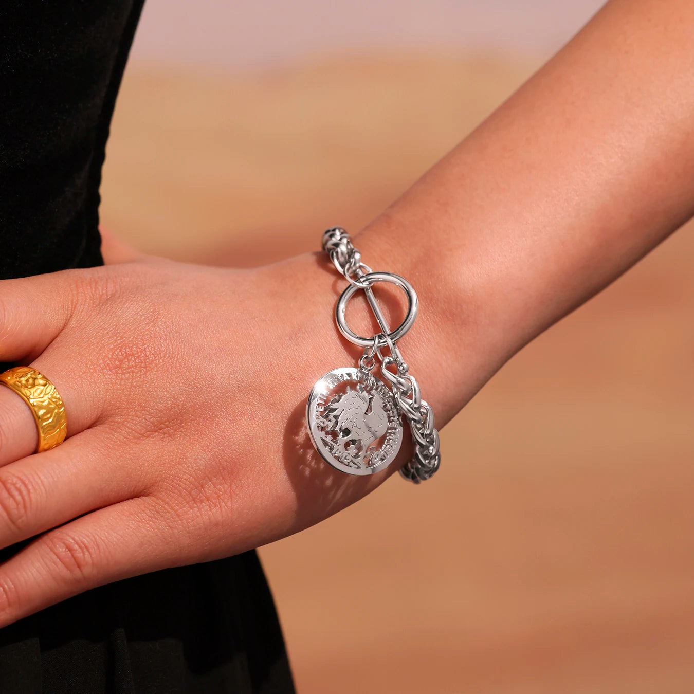 Liora Trendy Edelstahl Animel Cock Runde Anhänger Armbänder Für Frauen Korb Kette OT Verschluss Armbänder Kein Anlaufen Schmuck