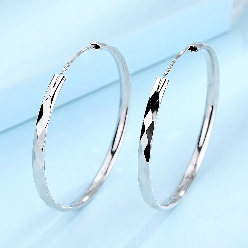 Feine 925 Sterling Silber Luxus 5 cm große Kreis Creolen für Frauen Charms Original Designer Party Hochzeit Schmuck Geschenke
