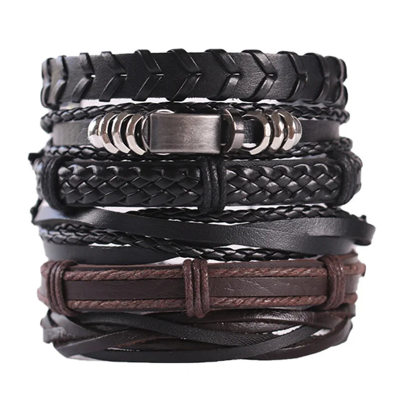 Mode Armband Viking Armband für Männer Hand Armbänder gewebt Schädel Hand Schmuck verstellbare Leder Set Viking Mann Armband