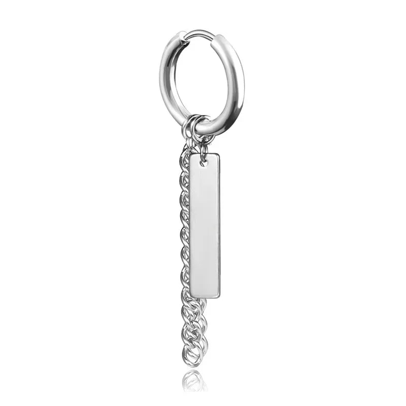 Geometrie Unisex Titan Edelstahl Drop Creolen chinesische Charakter Quaste Kette Mann Stern Kreuz Drachen feder