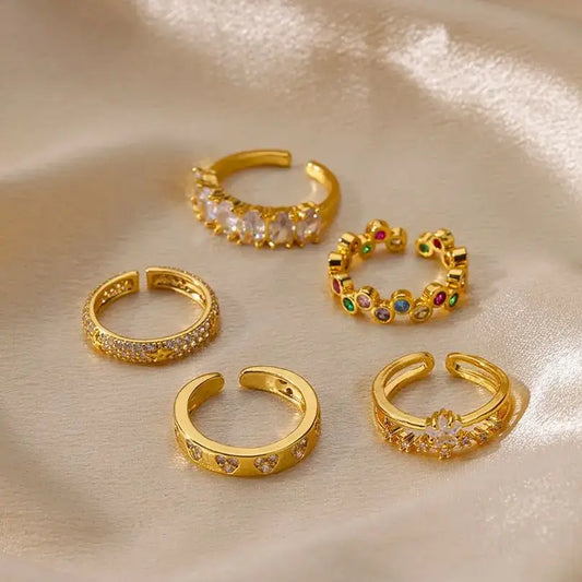 Zirkon Geometrische Herz Ringe Für Frauen Edelstahl Gold Farbe Ehering Luxus Ästhetischen Schmuck Paar Geschenk 2024