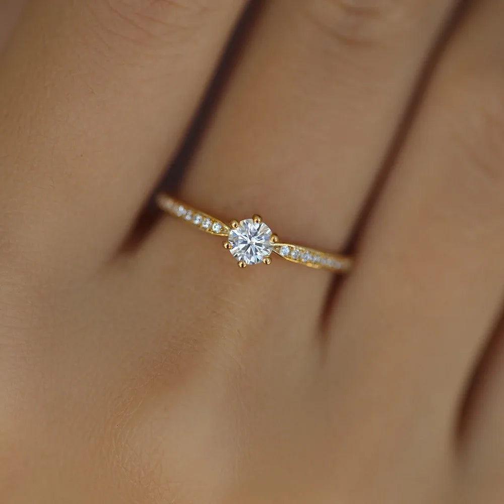 Ring aus 925er-Sterlingsilber mit 14 Karat Gold und glänzendem Zirkon für Damen, exquisiter Temperament-Hochzeitsschmuck