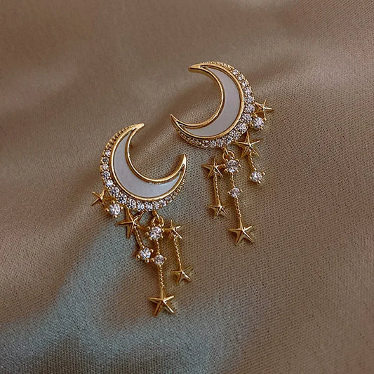 Süße Mond Stern Tropfen Ohrringe Exquisite Strass Ohrringe Gold Farbe Fischschwanz Mini Ohrringe Damen Mode Ohr Schmuck Geschenke