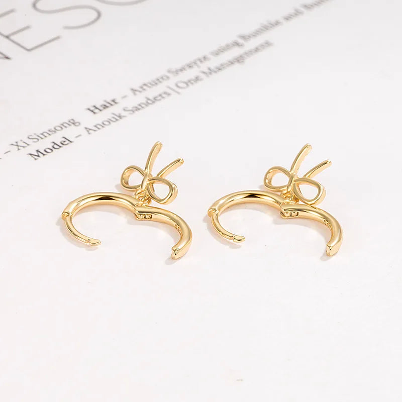 Creolen aus echtem 925er-Sterlingsilber mit geometrischer Linie und Schleife für Damen, edler Schmuck, leichte Luxus-Allergie, minimalistische Accessoires