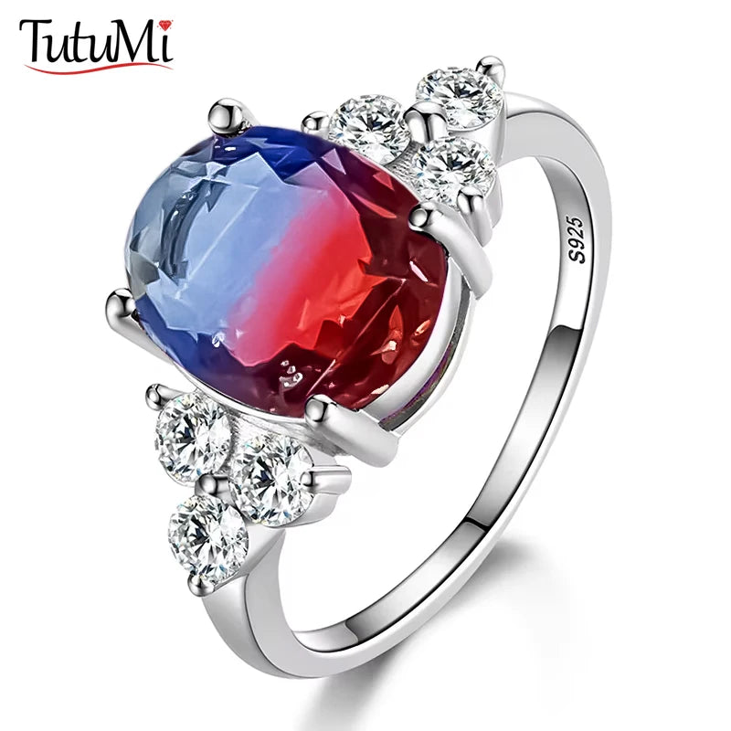 Zirkonringe aus 925er-Sterlingsilber mit weißem, rosa, hellblauem Champagner-Zirkon, ovalem Stein, Modeschmuck, Partygeschenke für Frauen