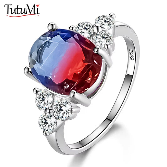 Zirkonringe aus 925er-Sterlingsilber mit weißem, rosa, hellblauem Champagner-Zirkon, ovalem Stein, Modeschmuck, Partygeschenke für Frauen