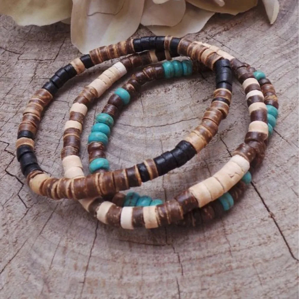 Einfache Retro Holz Perle Männer Armband Böhmischen Blauen Kokosnuss Armband Schmuck Mode Party Zubehör Geschenk