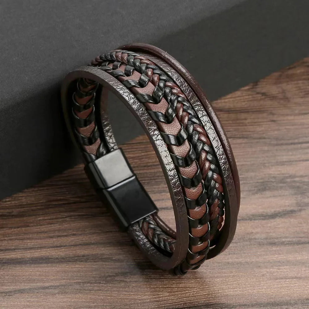 1PC Trendy männer Zubehör Legierung Magnetische Schnalle Multi schicht Retro Leder Seil Geflochtene Armband Armband Mode Dressing