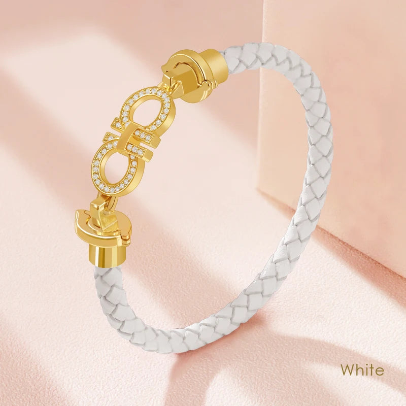 Luxuriöses, klassisches Design, rundes Armband für Damen, echtes geflochtenes Lederarmband, Damenschmuck, Geschenk, Modeaccessoires, 9 Farben