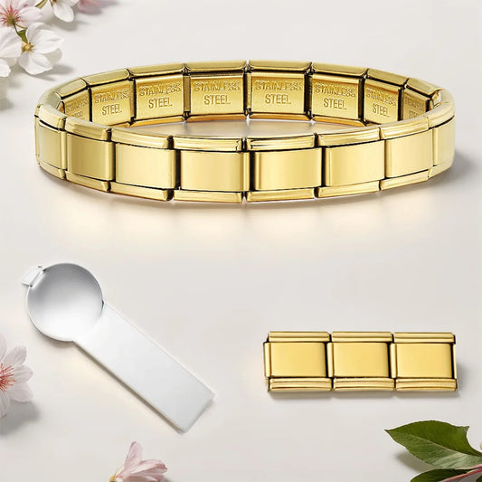 URING Frauen Männer Einfache Armreifen Charms Italienische Links Edelstahl 9mm Breite Mode Gold Farbe Armbänder Schmuck Geschenke