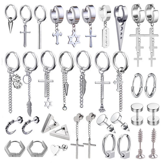 Neueste 1 Paar Edelstahl Kreuz Anhänger Baumeln Lange Quaste Unisex Creolen Männer/Frauen Punk Gothic Schmuck Beste Geschenke
