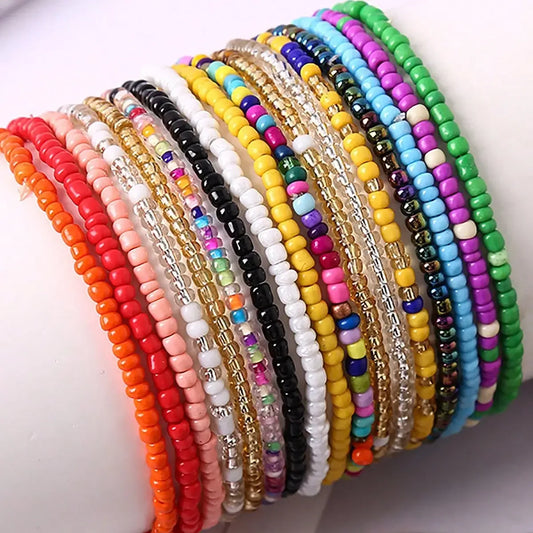 17 Stück zufällige Farbmischung elastische Perlenarmbänder Bohemian stapelbare Perlen-Stretch-Armbänder Buntes Boho-Strand-Armband-Set