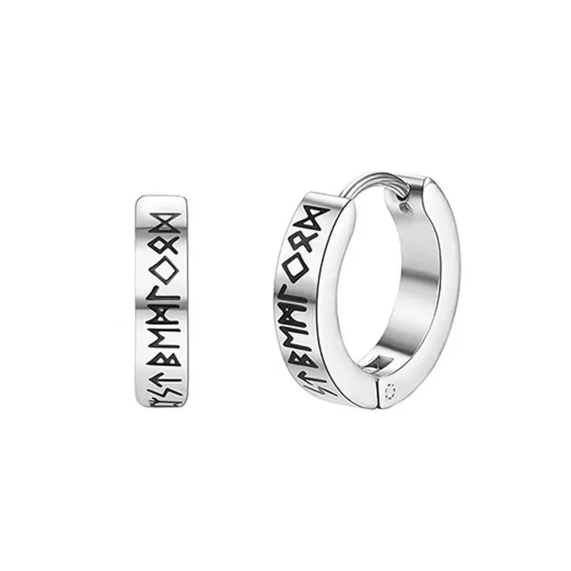 Norwegische Wikinger-Rune-Creolen aus Edelstahl für Männer und Frauen, Unisex, 12 mm, Huggie-Creolen, religiöser Ohrring-Schmuck