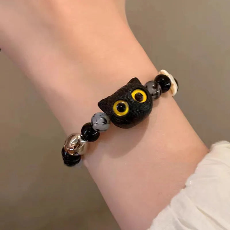 Passende Armbänder für Paare, Damen und Herren, leuchtend, niedliche Katzen-Freundschaftsarmband, schwarz-weiße Katzenkopf-Armreifen, leuchtet im Dunkeln, Geschenk