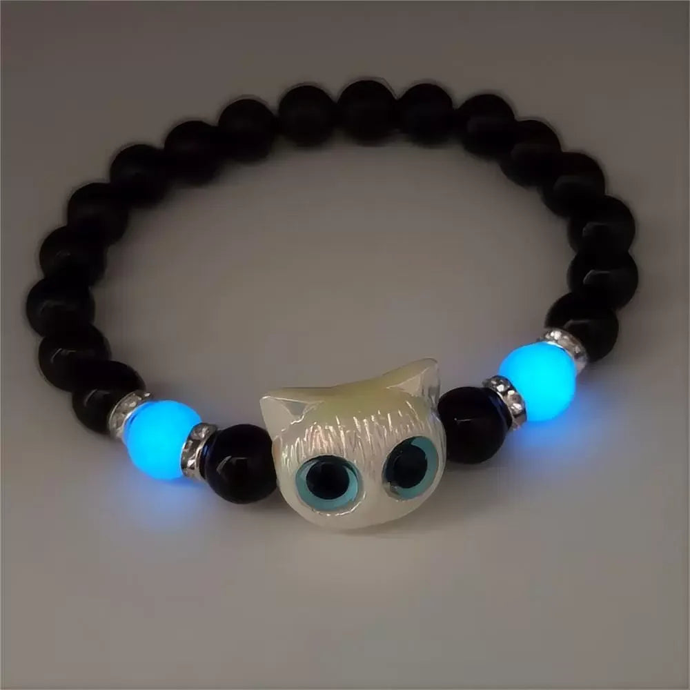 1 STÜCK Passende Armbänder Paare Frauen Männer Leuchtende süße Katze Freundschaftsarmband Schwarz Weiß Katzenkopf Perlenstrang Armband