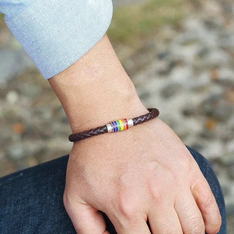 Handgemachtes geflochtenes lgbt Leder armband für Frauen Männer Homosexuell Stolz Regenbogen Charm Armband Magnets chnalle Armreif Paar Schmuck Geschenk