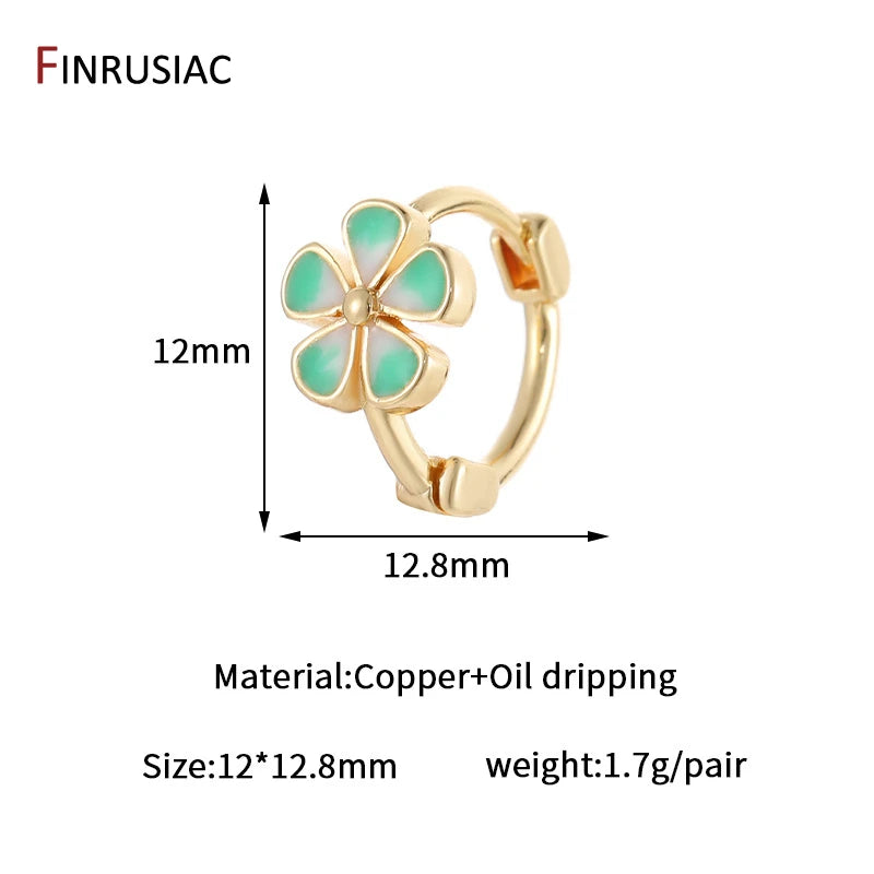 Neue Mode 14K Gold Überzogene Messing Blume Emaille Creolen für Frauen Tropft Öl Huggies Ohrringe Mädchen Partei Schmuck geschenk