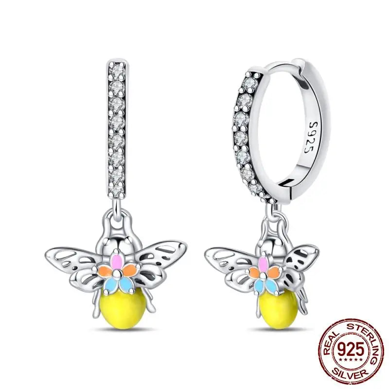 Leuchtende Muschel-Ohrringe für Damen, Original-Ohrringe aus 925er-Sterlingsilber, Pavé-CZ-Stern, Mond, Creolen, Verlobung, Hochzeit, Schmuck