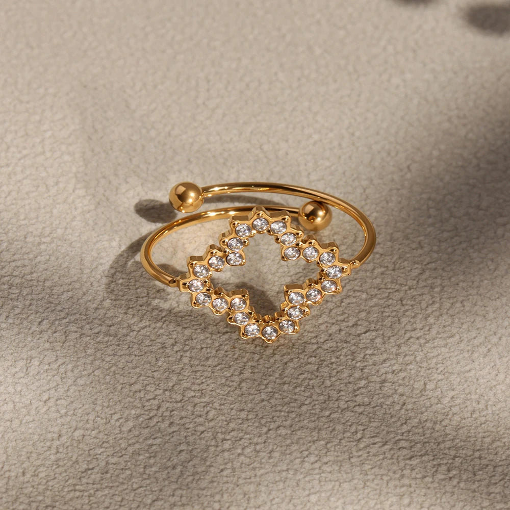 Nivora Zarte Zirkon Blume Dünne Mädchen Offene Ringe Edelstahl 18K Gold Überzogene Eheringe Ringe Für Frauen Schmuck