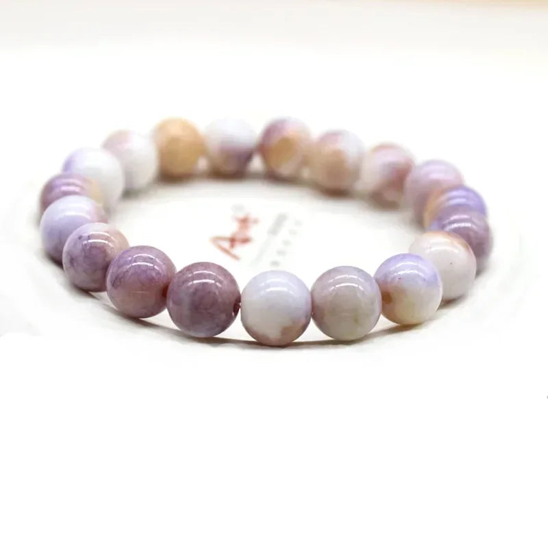 Natürliches rosa/buntes Kristall-/Porzellan-Armband mit Eis-Rissmuster und gemusterten Perlen, einzelner Kreis, glücklicher Heilstein, Schmuck, Geschenk